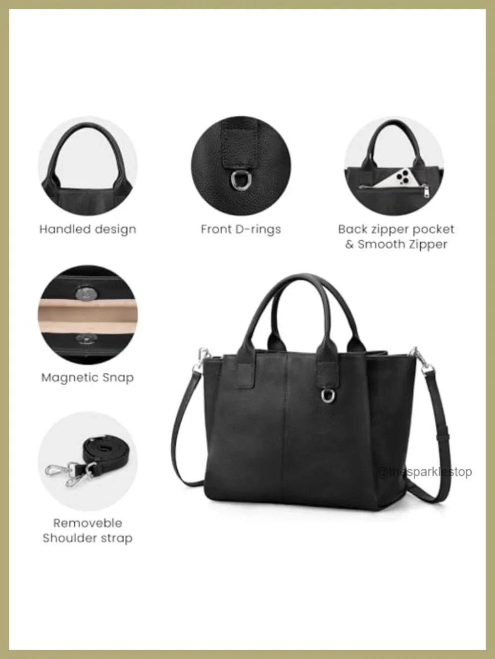 Genuine Leather Satchel Tote, Triple Pocket Top-Handle Crossbody Shoulder Bag